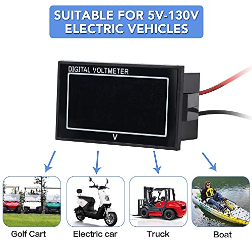 Waterproof Voltage Meter,Blue LED Digital Display Volt Gauge DC5-130V | 12V 24V 36V 48V 60V 72V Golf Cart,Car, Motorcycle,Boats Battery Meter