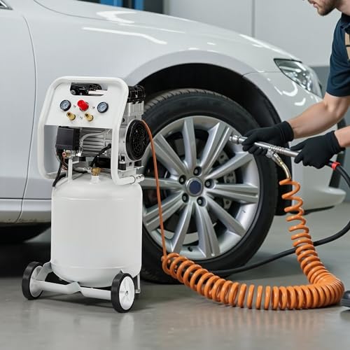 Albott 10 Gallon Electric Air Compressor, 1.8 HP Vertical Wheeled Tank | Oil-Free Air Compressor with Copper Motor 115 PSI Max Pneumatic Tool Tire Inflation Use - style: 10 Gal