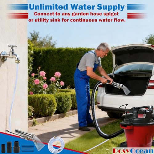 Extractor Hose Wand Kit w/ 3 Size Vacuum Adapters | Complete hose & hand wand set,Three conversion adapters,Compatible with all workshop vacuums - size: Small A with Spray Nozzle & Water Hose