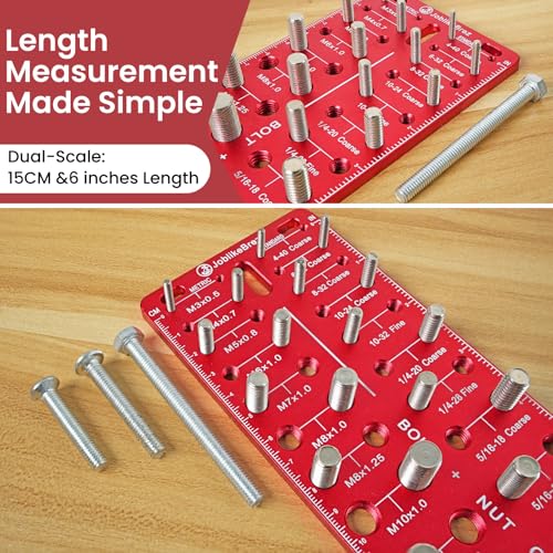 Thread Checker, Rustproof Nut and Bolt Thread Checker, Wall-Mountable Bolt Size Finder Tool, 30 SAE & 30 Metric Thread Gauge, Bolt and Nut Sizer for Quick Measurement - size: 30 Thread Checker