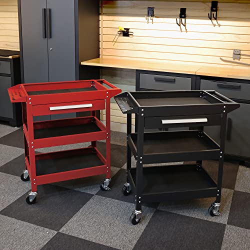 GSTANDARD APTB311R Torin Rolling Tool Cart with Drawer: 3 Layer Tool Oragnizer with Foam Pad and Heavy Duty Utility Cart with Four Swivel Casters, Red - color: Red, style: 3 Shelves with Drawer