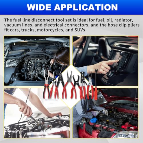 DASBET 8-Piece Fuel Line Disconnect Tool Set, Automotive Fuel Line & Hose Clamp & Removal Pliers with Electrical Disconnect Pliers, Push Pin Tools, Relay Puller, Panel Clip Remover & Filter Caliper