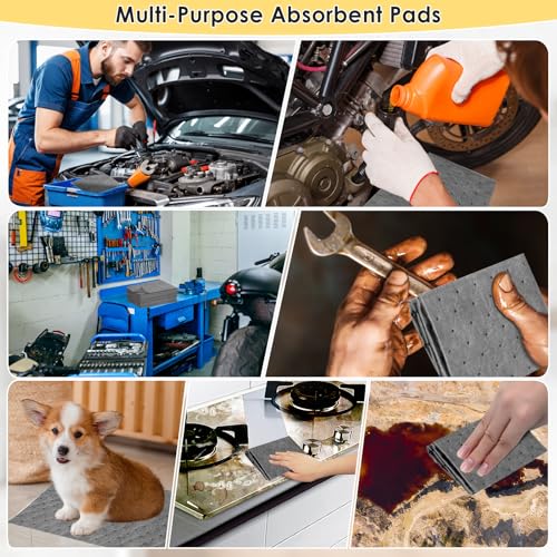 3MM Oil Absorbent Pads - 13" x 10" Universal Absorbing Pad, Dimpled Oil Spill Mat & Water Absorbent Pads for Oil, Water, and Solvents Spill Protection, Home, Garage, Basement (70PCS)