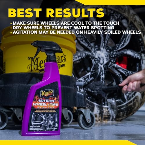 Meguiar's Hot Rims Wheel & Tire Cleaner, Tire Cleaner Spray, Powers Through Brake Dust And Road Grime; Use On Wheels Sidewalls On Cars, Trucks & Suvs For Tire Shine - 24 Oz Spray Bottle