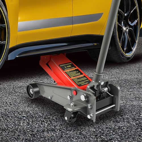 LARBANKE 3 Ton Floor Jack, 6600 Lbs Fast Lift Floor Jack with Wheels, Carbon Steel Heavy Duty Jack with 5.31"-18.11" Lifting Range, Stable Support for Most Cars,Red