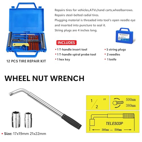 Set of 6 Floor Jack and Jack Stands, 2 Ton(4400lb) Low Profile Floor Jack w/1 Piston Quick Lift Pump, 2 Pcs 3T Jack Stand &12 Pcs Tire Repair Kit, L-Wrench,Floor Jacks Lifting Range 3.3"-15.2" - color: Lift 3.3"-15.2" 2 Ton(4,400lb) Blue Steel Set of 6
