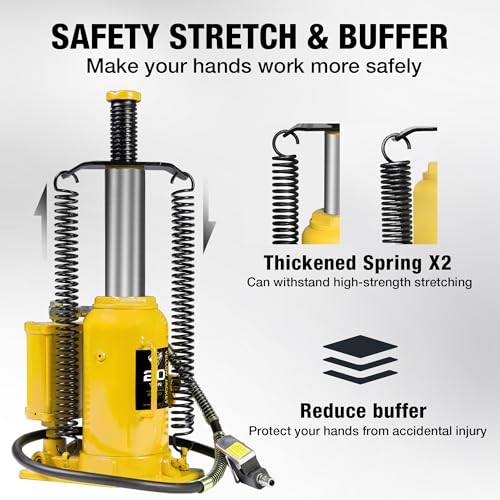 YELLOW JACKET 20 Ton Pneumatic Bottle Jack – Heavy-Duty Air/Hydraulic Lift for Trucks & Autos, Manual & Air Pump Operation, Yellow