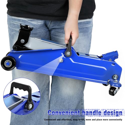 3 Ton Floor Jack (6600 lbs), Steel Heavy Duty Hydraulic Car Jack, Fast Lift Floor Jack with Wheels, Lifting Range 5"-15.2" (Blue)