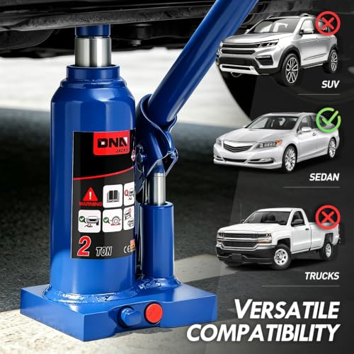 DNA Motoring 2 tons / 4000 lbs Lifting Automotive Welded Hydraulic Bottle Jackfor Sedans Repair, with Manual Handle & Carrying Storage Case, Blue - color: blue, style: 2 ton