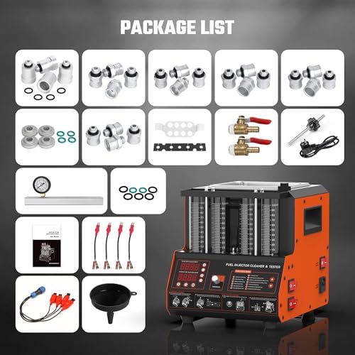 Fuel Injector Cleaner Tester Machine, 13 Test Modes 110V Ultrasonic Fuel Injector Cleaner Kit with Heating, 4-Cylinder Auto Fuel Injector Tester for Diesel Gasoline Car Motorcycle