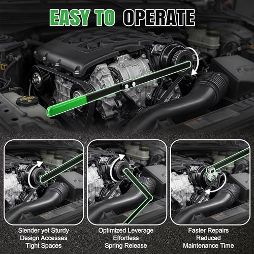 Meonum Universal Serpentine Belt Tool Kit, Includes 3/8" & 1/2" Drive Belt Adjust Tightener Wrench Set, 4 Shallow Sockets, 3 Crowfoot, Tensioner Wrench & Removal Tool Auto Repair, Maintenance(Green) - color: Green