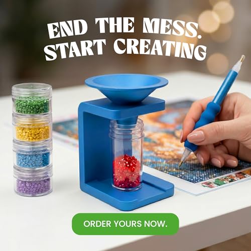 Diamond Painting Funnel Kit with Stand – No-Spill Drill Funnel for Diamond Art Accessories – Bead Organizer Tool for Easy Pouring & Storage – Compact, Stable & Mess-Free Design