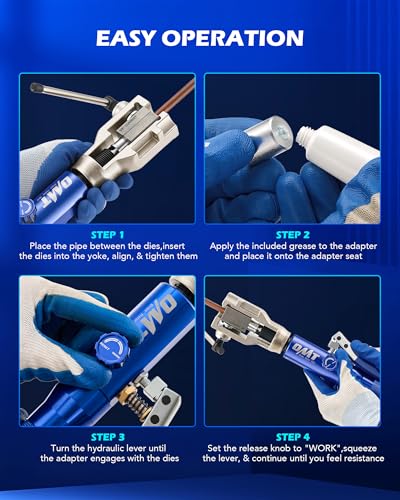 OMT Hydraulic Flaring Tool Kit, Brake Line Flaring Tool with Cutter | 45-Degree Single & Double Flaring Dies for 3/16-1/2in & ISO 4.75-10mm, Tubing Cutter, Deburring Tool, 42CrMo Steel Yoke