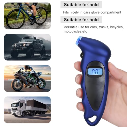 KVAEY Digital Tire Pressure Gauge, 150 PSI 4 Settings Accurate Tire Gauge with Non-Slip Grip, Backlight LCD Tire Pressure Gauge Reader Checker Tool for Car Truck Bicycle Motorcycle (Blue) - color: Blue
