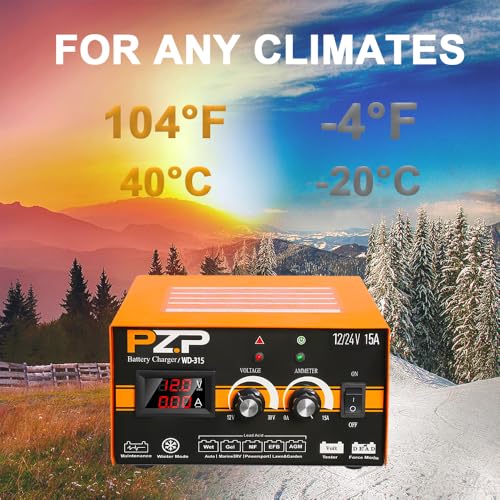 12V 24V Manual Battery Charger Maintainer, 0 to 15A Arbitrarily Adjustable Car Battery Trickle Charger, Battery Desulfator with Repair, Winter Mode, Suitable for AGM Gel Deep Cycle Truck RV ATV - color: Orange