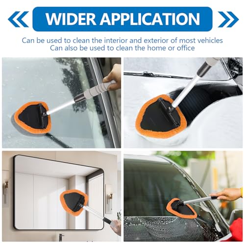 Wuyaoyao Car Windshield Cleaning Tool, Car Windshield Window Cleaner, Auto Window Glass Cleaning Kit with Extendable Handle & Reusable Microfiber Pad & Spray Bottle, Universal Car Accessories (Orange) - color: Orange