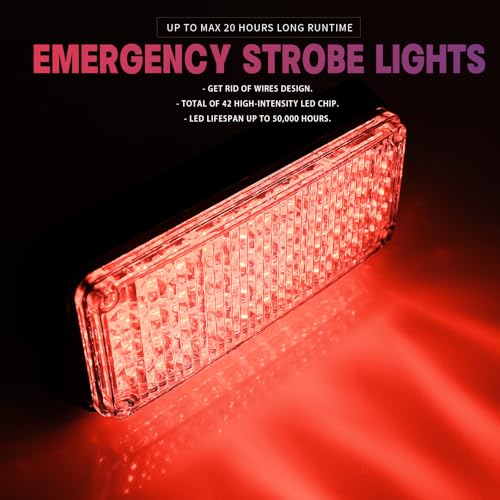 Red Magnetic Flashing Strobe Light/w Controller, Battery Operated Rechargeable LED Safety Lights, Mini Portable Emergency Warning Light Bar for Car Trucks Vehicles 2-Pcs - color: 2pcs Red/Red