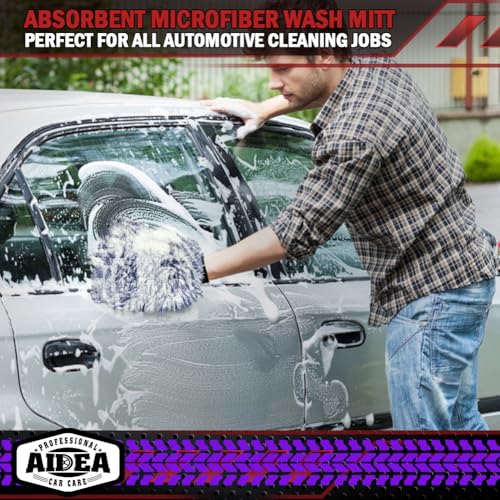 AIDEA Car Wash Mitt Microfiber, 2PK Wheel Cleaner Mitts, 7.12''X10.14'' | Scratch Free Lint-Free, Extra Plush Premium Microfiber Mitt Car Wash Brush, Regular Size - color: Dark Blue, size: 2PK-7.12''X10.14''