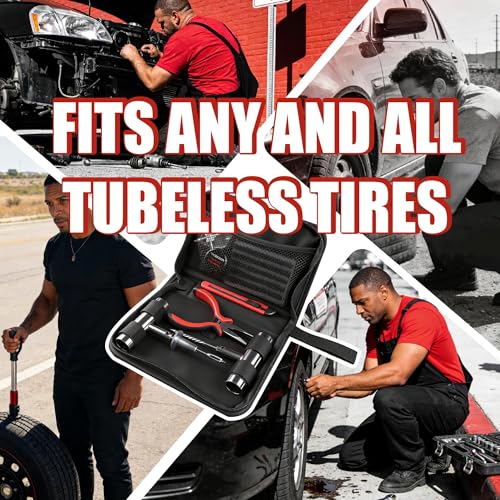 AWELCRAFT 36-Piece Tire Repair Kit – Heavy Duty Flat Tire Plug Kit with T-Handle Tools, 25 Rubber Plugs, 4-Way Valve Tool, Pliers, Folding Knife – Portable Tool Bag – Universal for Car - size: 36 Piece Repair Kit
