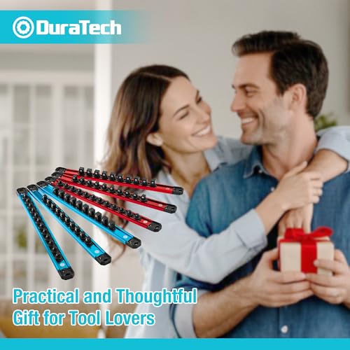DURATECH Magnetic Socket Organizer Set, 1/4”, 3/8”, 1/2” Aluminum Alloy Socket Rail with 64 Clips, Socket Holder for Tool Box Drawer, Tool Cart and Garage Organization(6PCS) - size: 6PCS