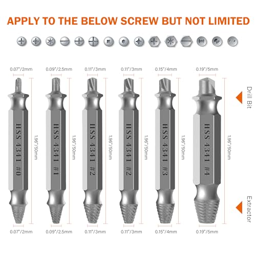 KENDO Damaged Screw Extractor Set - Remover for Stripped Screws Nuts & Bolts, Drill Bit Tools for Easy Removal of Rusty & Broken Hardware, 6PC HSS Drill Bit Bolt Extractor Kit,Practical Choice for Use - style: 6-PCS