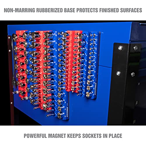 OEMTOOLS 22489 6 Pack Set Metric and SAE Magnetic Socket Organizers, Tool Box Socket Organizer for 1/4, 3/8, and 1/2 Inch Drive Sockets, Red and Blue - style: Red and Blue