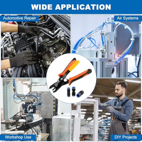 Air Line Removal Tool Kit, Air Hose Connector Removal Tool with 6 Blue Push to Connect Fittings 4mm 6mm 8mm, Carbon Steel Hose Disconnect Pliers for 1/4" & 5/16" Fittings