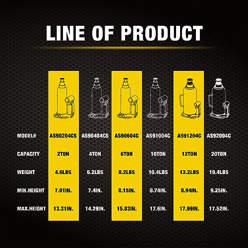 YELLOW JACKET 6 Ton Muti-Directional Welded Bottle Jack(12,000lb) for Car, Pickup, Truck, RV, Auto Repair - size: 6 ton muti-directional