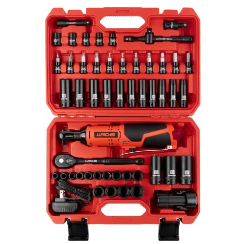 LLNDEI Cordless Electric Ratchet Wrench Set with Socket Set, 3/8" Ratchet, 40FT-LBS with Adjustable Speed, 52PCS