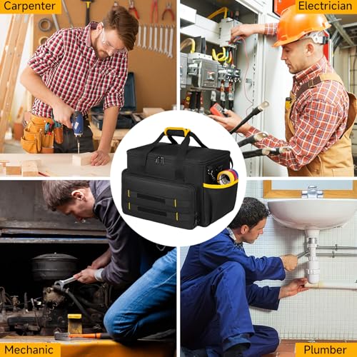 Tool Bag 15 Inch,Heavy Duty Tool Organizer,Tactical Range Tool Tote,30 Pockets & Anti-Friction Bottom,Water-Resistant,Tool Box for Him Dad Men,Electrician,Carpenter,Repairman,Ideal Gift for Father - color: Black