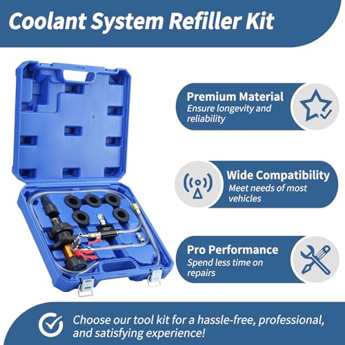Coolant System Refiller Kit with 5 Adapters Radiator Pressure Tester Kit Eliminate Trapped Air Coolant Vacuum Refill Kit