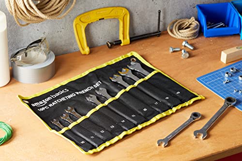 Amazon Basics High Torque Ratcheting Wrench Set, 10-Piece - size: 10-Piece, style: High Torque Gear