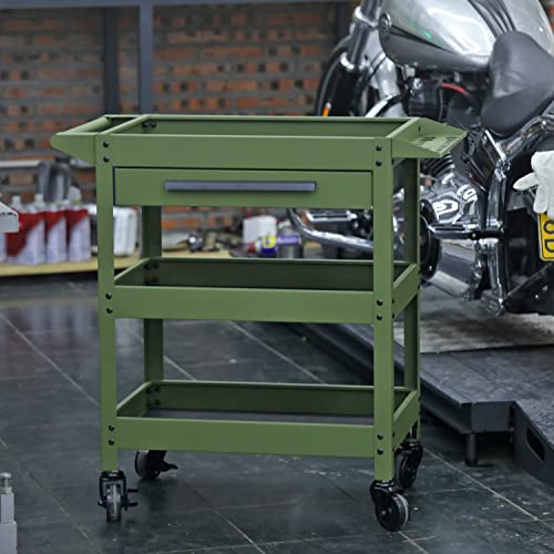 GSTANDARD APTB311G Torin 3 Layers Utility Cart: Rolling Tool Cart with Lockable Wheels and Multifunction Service Cart for Home, Garage, Kitchen, Office or Cafe, Green - color: Green, style: 3 Shelves with Drawer
