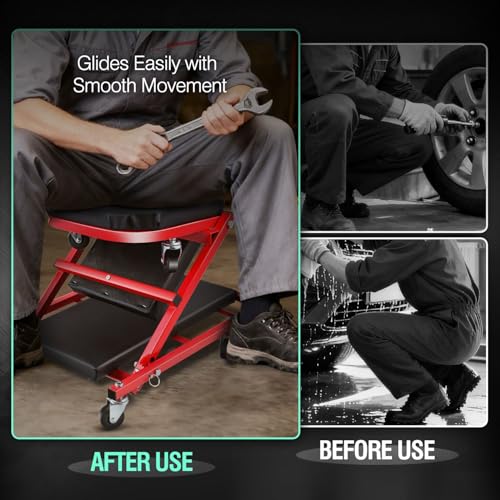 DNA MOTORING TOOLS-00186 40 Inches 2 IN 1 Rolling Folding Car Creeper/Seat, 6 Pcs 2" Casters, 150kg Weight Capacity, Red - color: Red, size: 40 Inches