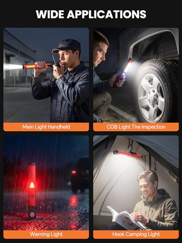 Magnetic Work Light Rechargeable Trouble Light,Cordless Work Lights with 360° Rotating Hook,Worklight LED Flashlight with USB Charging for Car Repairs and Working