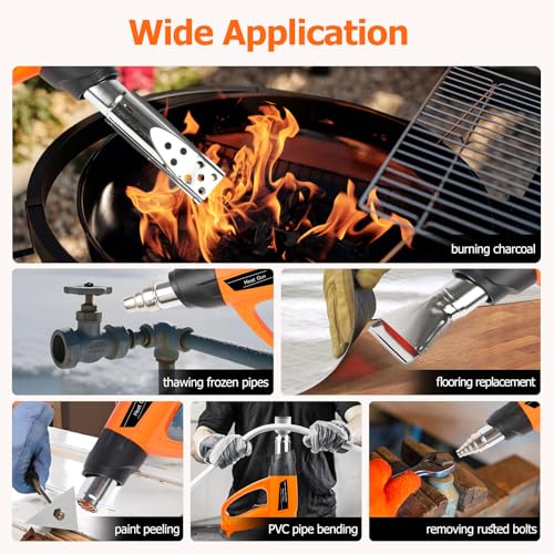 1800W Heat Gun for DIYers, Crafters & Electronics Repair – 140°F~1112°F Variable Temp, 1.5s Fast Heat, 5 Nozzles, 2 Scrapers, Overheat Protection, Hands-Free Stand | Shrink Tube, Resin, Vinyl Wrap - color: Orange