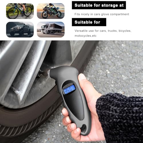 Digital Tire Pressure Gauge, 150PSI 4 Settings High Accuracy Tire Gauge with Backlit LCD and Non-Slip Grip, Easy to Read Air Pressure Gauge for Cars, Trucks and Bicycles (Gray) - color: Gray
