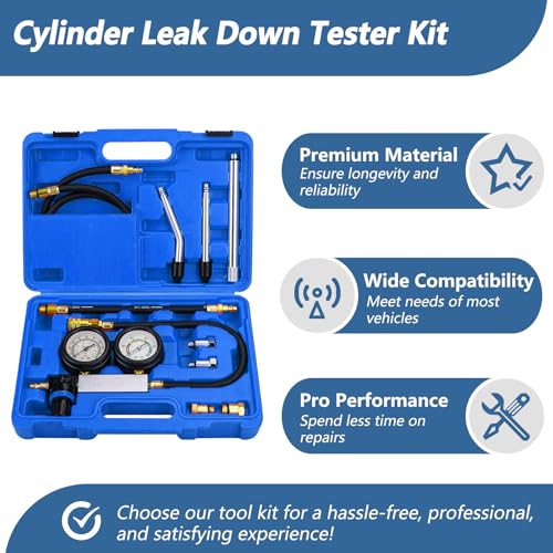 Dual Gauge Leakdown Detector Tool Set Cylinder Leak Down Tester Kit for Pressure Check & Leakage Rate Test Gasoline Engine Compression Leakdown Detector Leakage Test Set(Blue) - color: Blue