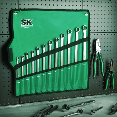 SK Extra Long Ratcheting Wrench Set, Double Box End Wrench Set, 12-Piece, Metric, 8 mm to 19 mm, 72-Tooth, Premium CR-V Construction, with Rolling Pouch