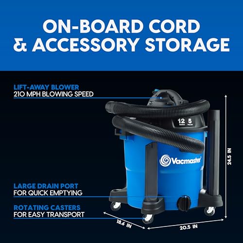 Vacmaster Blue Line 12-Gallon* 5 Peak HP† Wet/Dry Vacuum with Detachable Blower VBV1210 - size: 12 Gallon 5 Peak HP