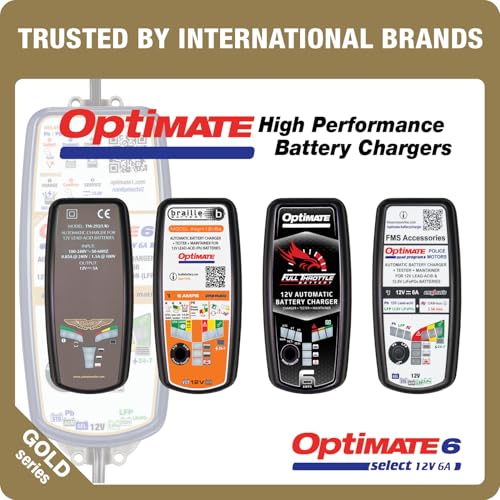 OptiMate6 Select v2 Gold Series: 6A 12V Automatic Battery Saving Charger, Tester & 24-7 Maintainer with Ampmatic & Temp Regulated smart Control & Lead-Acid, AGM & Lithium Battery Modes & Service Mode