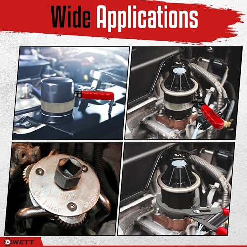 WETT Swivel Oil Filter Wrench Set, 9-Piece Standard Oil Filter Removal Tool, with Adjustable Oil Filter Plier and Valve Lapper, Stainless Steel Remover Pliers (2-3/4" to 5-1/4") - size: 9-Piece Oil Filter Wrench Set
