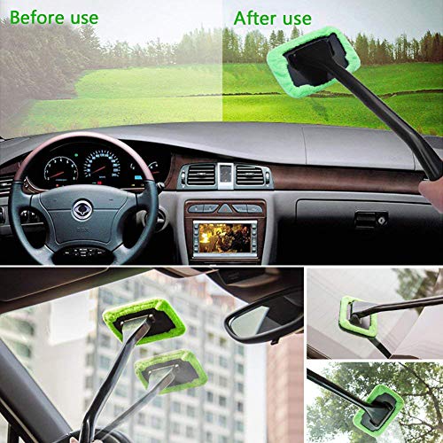 Car Window Cleaner, Windshield Cleaning Tool Auto Glass Cleaner Wiper Cars Interior Exterior Window Glass Cleaning Tool, Come with 4 Pads Washer Towel and 30ml Spray Bottle, Use Wet or Dry