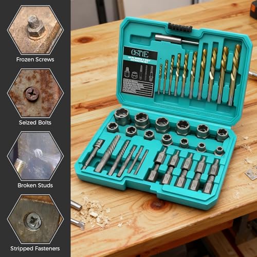 Bolt Extractor Kit & Screw Extractor Set, 40 Pcs with Left Hand Cobalt Drill Bits & Easy Out for Removal of Broken, Stripped, Rusted, Frozen, Rounded-Off Screws, Bolts, Studs, Nuts - size: 40 Piece