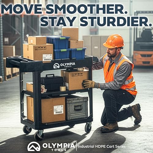 Olympia Tools 2-in-1 Heavy Duty Utility Work Cart, Rolling Tool Cart with Wheels, Convertible 3-Shelf to Flat Top Workstation, 660 Lb Capacity, Black - size: 600 Lb