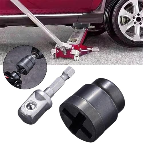 Universal Jack Socket Adapter for Hand Drill,Heavy-Duty Socket Converter for Scissor Car Jack,Professional Hex Socket Extension,Easy Tire Change Tool,with a 1/2 in Socket Adapter Bit