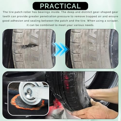 Tire Repair Patch Tools, Tires Repair Tools, Tungsten Steel Buffing Wheel & Tire Patch Roller Scraping Cutter Kit, Auto Accessories Portable Tire Buffer Tool for Car Truck Motorcycle