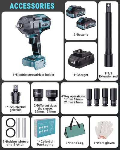 21V Cordless Impact Wrench Kit, 1200Ft-lbs (1600N.m) 1/2" Brushless Impact Gun with 6 Mode Speed, Electric 2600RPM High Torque Power Impact Driver for Car Truck Mower (1600Nm)