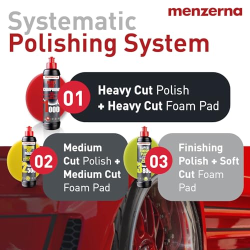 MENZERNA 6 Inch Polishing Pad Medium Cut for Medium Fine Polishing I Body Repair & Detailing Pads with Safety Edge & Velcro Attachment I Washable & Long Lasting I with Hole for Anti Heat Build-Up - color: yellow