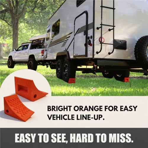 Heavy Duty Rubber Wheel Chocks (2 Pack) - Non-Slip Solid Tire Stoppers for Boat Trailer, RV, Truck, Camper - Yellow, Pre-Drilled Hole & Grab Handle(Red) - color: Red